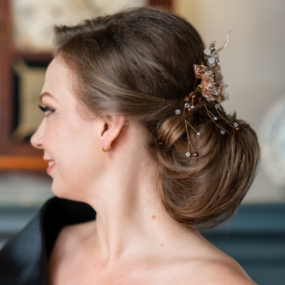 1pcs Crystal Gold Leaf Flower Bridal Barrette Hair main image 12